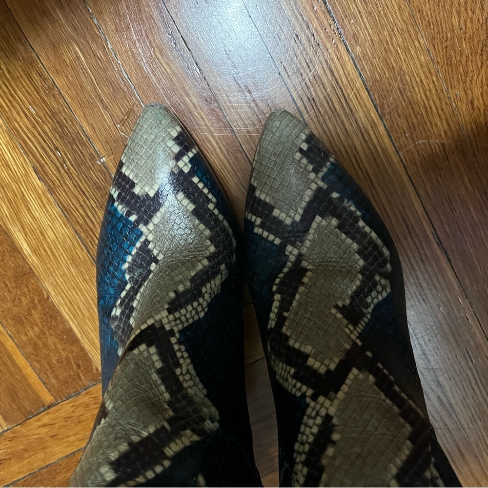 Sam Edelman Blue and Cream Snake Print Heeled Boots - Picture 3 of 7